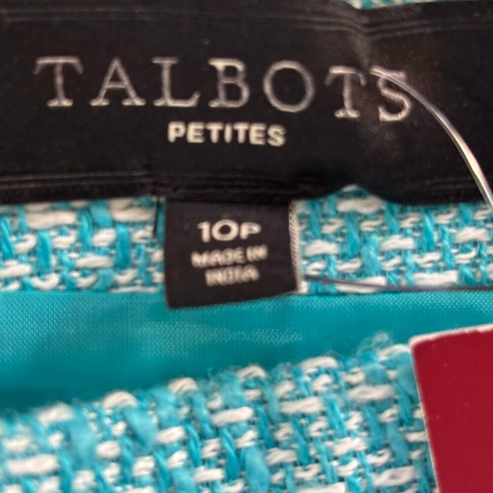 NWT Talbots Aqua and White Tweed Boucle Pencil Skirt 10 Petite - Picture 8 of 11